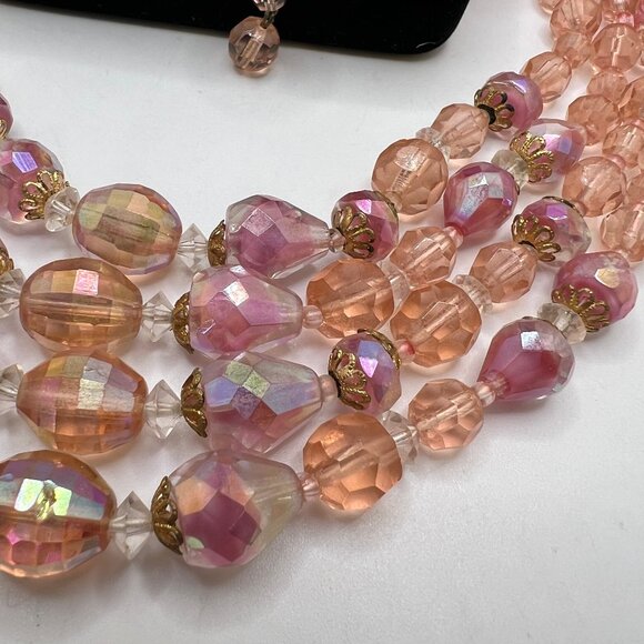 Germany Four Strand Peach & Pink All Glass Necklace - Picture 4 of 5